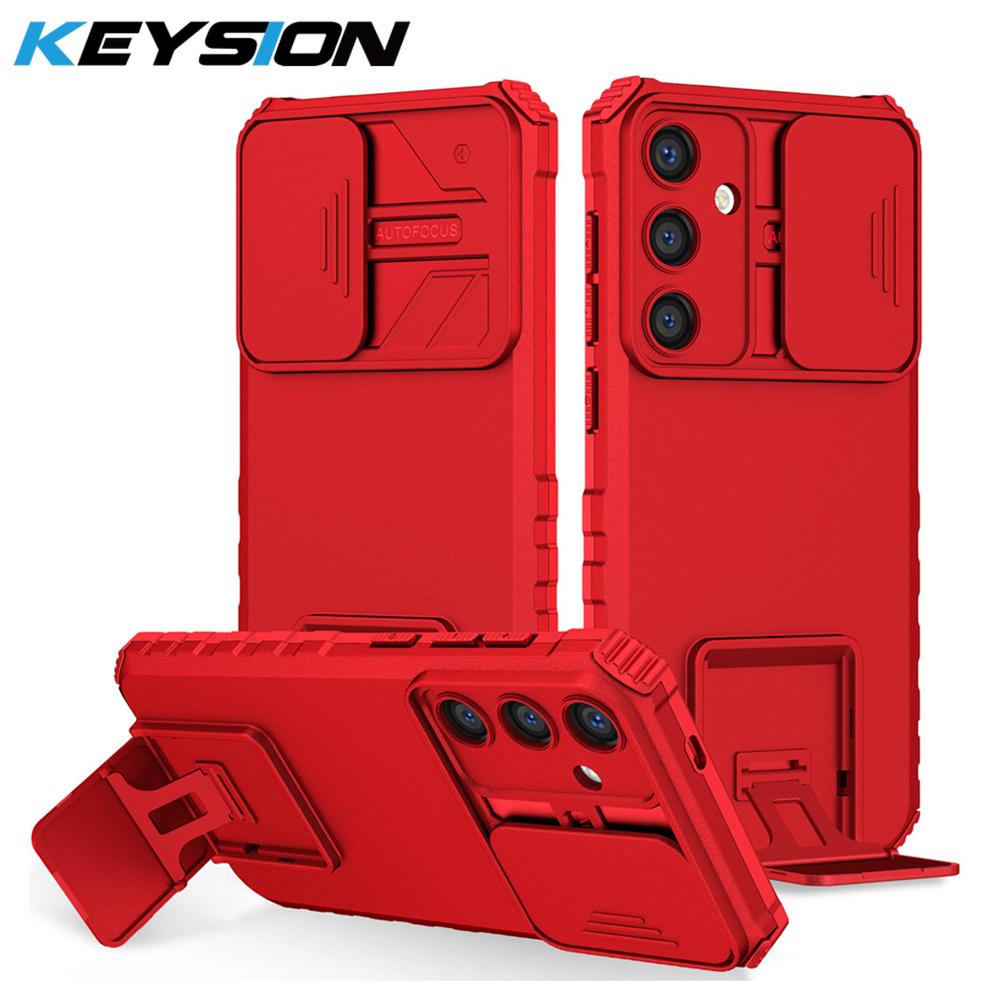 KEYSION Shockproof Case for Samsung S25 Ultra 5G S25+ Plus Slide Camera Lens Protection Live Stand Phone Cover for Galaxy S24 FE 5G