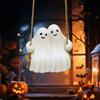 Halloween Couple Ghost Swing Statue Resin White Ghost Swinging Figurine Cute Ghost Sculpture for Garden Patio Yard Decor