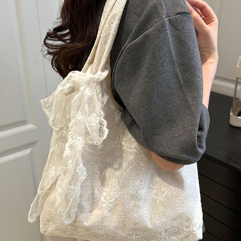 Korean Style Simple Canvas Handbag Tote Bag Large Capacity Bag Lace Shoulder Bag Couple