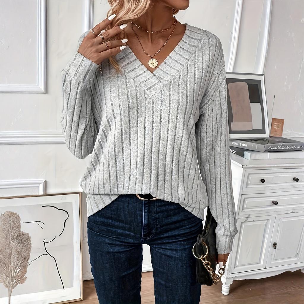 Women's Fashion Long Sleeve Ribbed Elegant Commuting And Casual Top