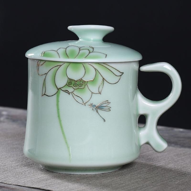 Ceramic Tea Cup with Lid Filter Tea Office Mug Jingdezhen Tea Set Celadon Cup Water Cup Teacup Mark Cup Drinkware