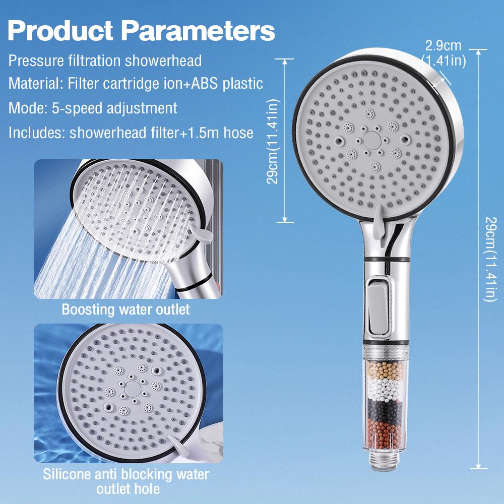 5 режимов работы душевой головки высокого давления с фильтром против известкового налета, гигиенический душ с держателем и шлангом, аксессуары для ванны