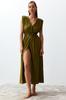 Women's Fashion New Dress Green Maxi Woven Slit Beach Dress