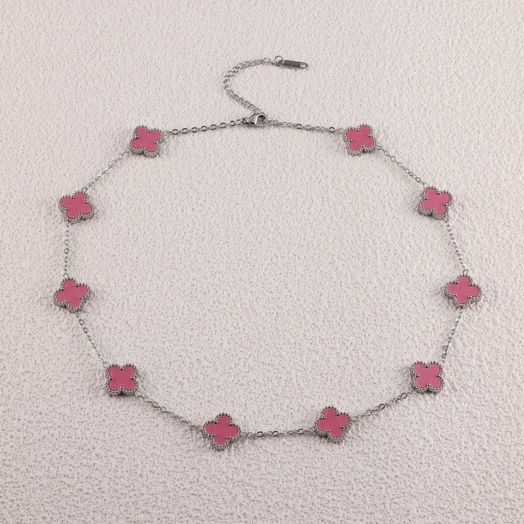 Ожерелье-цепочка на ключицу «Четырехлистный клевер» и «Десятицветник» стального цвета, модное и не выцветающее ожерелье для женщин