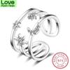 100 %Real Pure 925 Sterling Silver Crystal Moon Star Double Layer Rings For Women Ladies Statement Jewelry Wedding Finger Ring