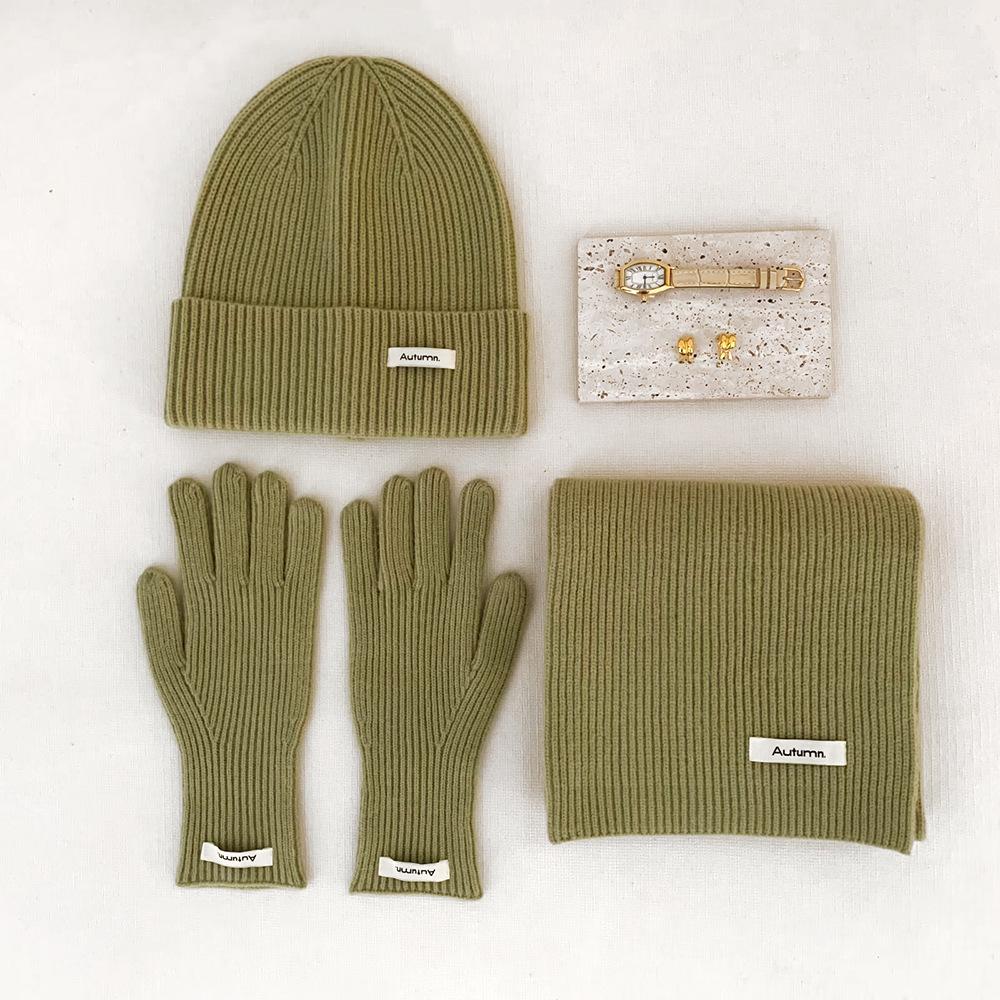 Solid Color Knitted Hat Scarf Gloves Three Piece Set Knitted Imitation Cashmere Yarn Scarf Red Christmas Hat Set