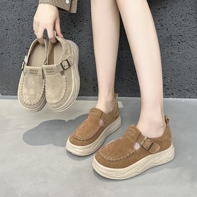 Женские осенние туфли на толстой подошве из первого слоя коровьей кожи в китайском стиле, маленькие, ретро, с пряжкой, повседневные