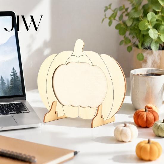 Handmade Photo Holder Wooden Pumpkin Frame, Halloween Thanksgiving DIY Paintable Craft for Kids, Blank Picture Frame Wood Holder, Fall Harvest