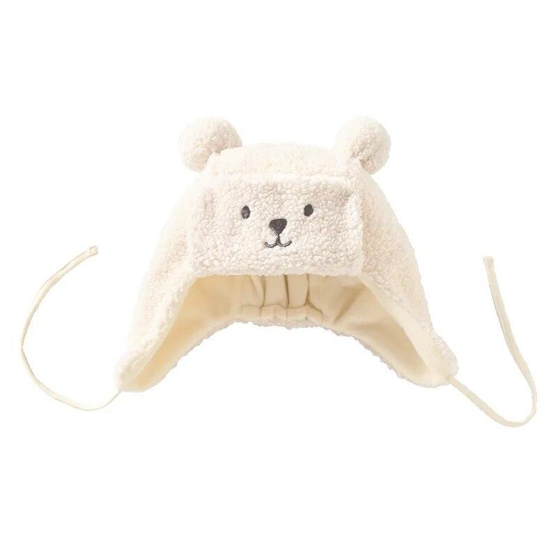 Bear Winter Baby Bonnet Newborn Hat with Earflap Thick Warm Lamb Wool Toddler Hats Infant Beanie Baby Girl Boy Cap 0-12M