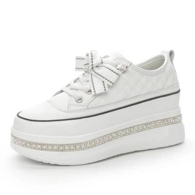 6 см новые туфли на танкетке из натуральной кожи на платформе Zapatos De Mujer Bling Vulcanize массивные кроссовки-лодочки на платформе женская мода