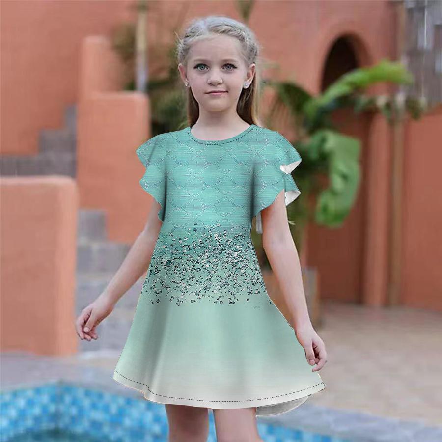 Девочки, рыбка в воде. Платья с принтом, детское праздничное платье для девочек, свободная облегающая юбка с короткими рукавами для девочек старше четырех лет