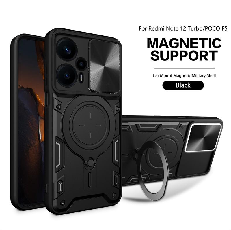 For POCO F5 5G Case Magnetic Car Holder Ring Armor Phone Case For Xiaomi Poco F5 Pro F 5 F5Pro PocoF5 Slide Lens Protect Cover