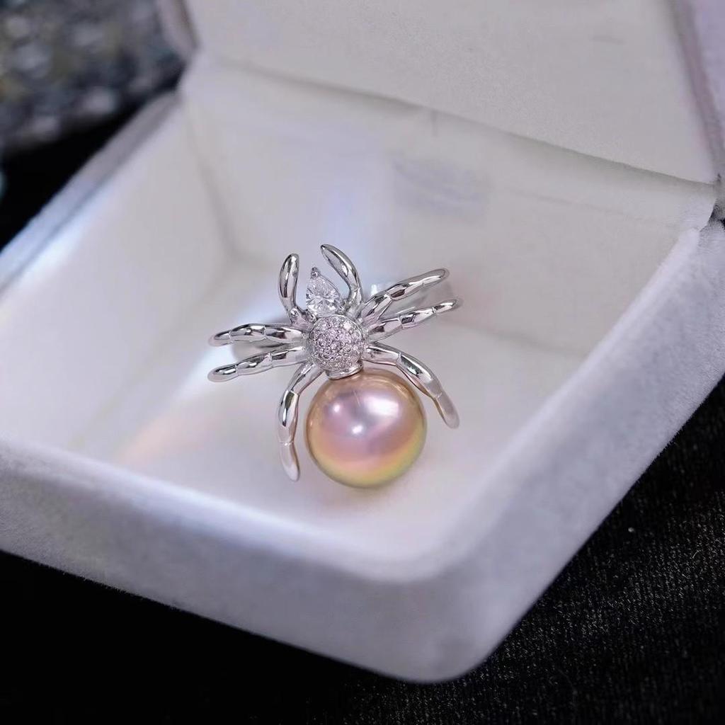 Основа кольца-паука из стерлингового серебра для круглых бусин 10-12 мм - S925 Модный DIY ювелирный аксессуар