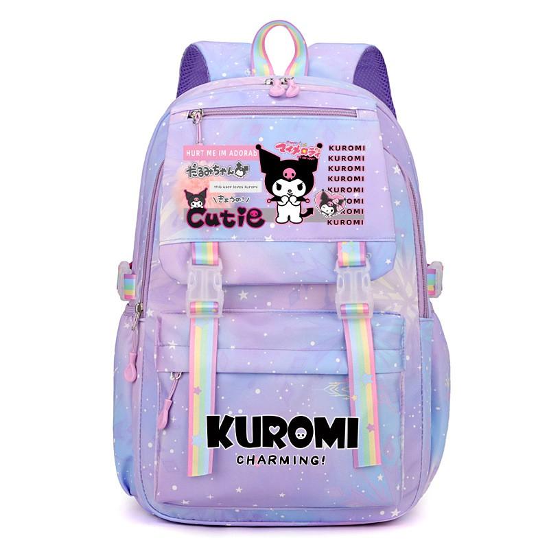 Kuromi School Backpack Girls Teens Lightweight Large Capacity 13-inch Laptop Compatible Nylon Daypack