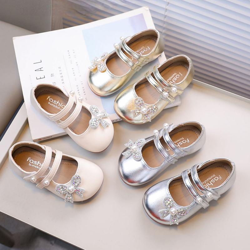 Новые детские кожаные туфли, роскошные детские туфли со стразами и бантом для девочек, милые элегантные модные балетки принцессы, универсальные
