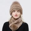 Зимний Теплый Женский Набор Шапка Шарф Вязаная Норковая Шерсть Закрытая Помпон Шапка Шарф Натуральный Мех Высокое Качество
