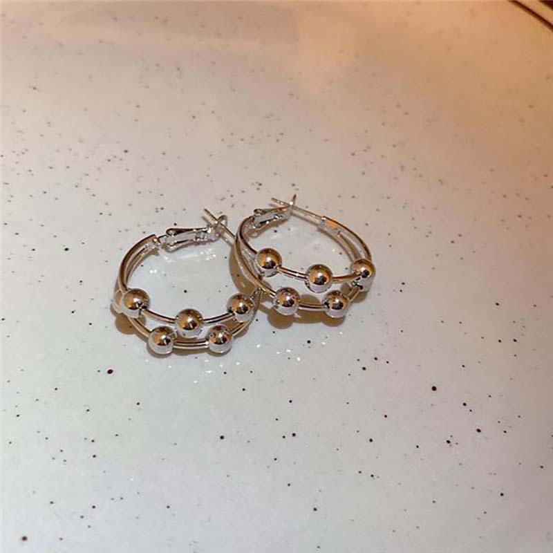 European & American Trendy Double-Layer Round Bead Earrings - Chic, Fashionable, Simple Style