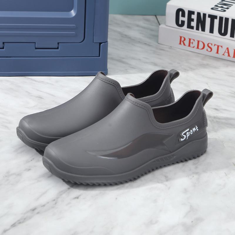 Низкие резиновые дождевые ботинки водонепроницаемые и нескользящие водные ботинки мужские взрослые теплые водонепроницаемые ботинки с мелким вырезом нескользящие резиновые ботинки