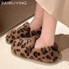 Меховые леопардовые балетки женские хлопковые лоферы обувь короткие плюшевые дизайнерские повседневные туфли 2025 трендовые прогулочные теплые уютные зимние ботинки женские
