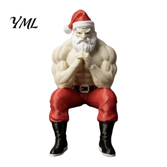 Quirky Christmas Tabletop Ornament Muscular Santa Claus Figurine, Funny Hilarious Resin Strong Statue, Novelty Statue Collectible Desktop for