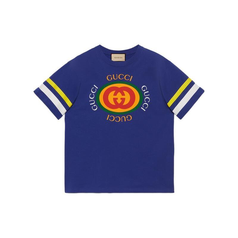 GUCCI Logo Print Crew Neck Pullover Short Sleeved SS23 T Shirt Men's Blue 616036-XJFFU-4120