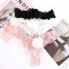 Transparent Plush Ball Low Waist Rabbit Tail Thong Panties Lace G-string