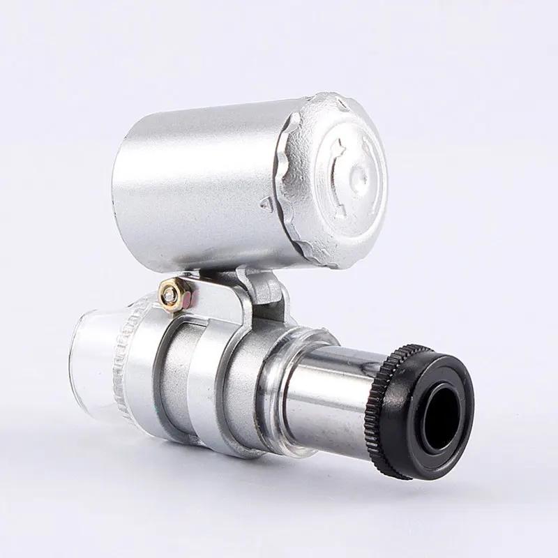 LED UV Illuminated 60X Pocket Microscope Mini Portable Jewelry Currency Magnifier Loupe