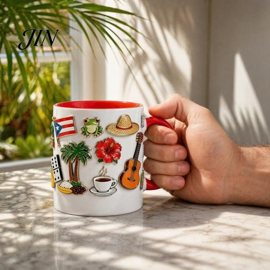 Home Office Coffee Mug Dominican Theme Mug, Ceramic Comfortable Grip Cup, Hot And Artistic Cold Drinks Safe for Use Drinking