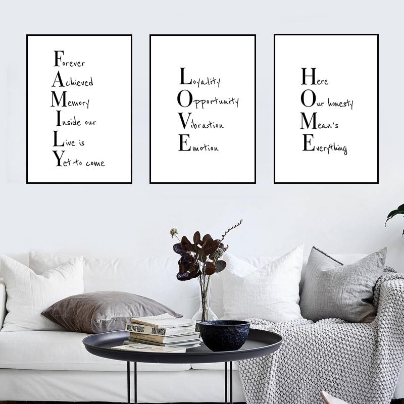 Любовь Дом Семья Цитаты Холст Картина Черно-белые настенные художественные постеры и принты Минималистичная картина Гостиная Домашний декор HD3110