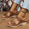 Plus Size Women's Shoes Summer Retro Roman Sandals Women Pu Casual Flower Wedge Sandals Slippers Women Platform Slippers