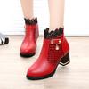 Autumn and Winter Martin Boots, High-heeled Women's Short Boots, Thick-heeled Ankle Boots, Sexy Lace Round Toe Women's Shoes