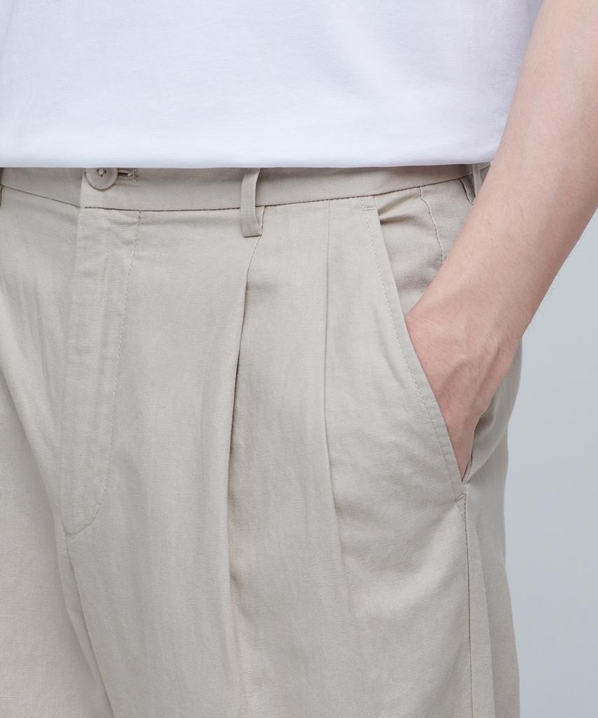 MUSINSA STANDARD Cotton Linen Two-Tuck Wide Pants [Light Beige]