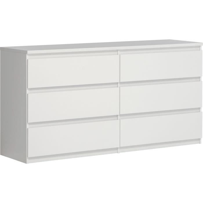 CHELSEA 6-Drawer Chest of Drawers - Matte White - L 154 X D 42.2 X H 79.9 Cm