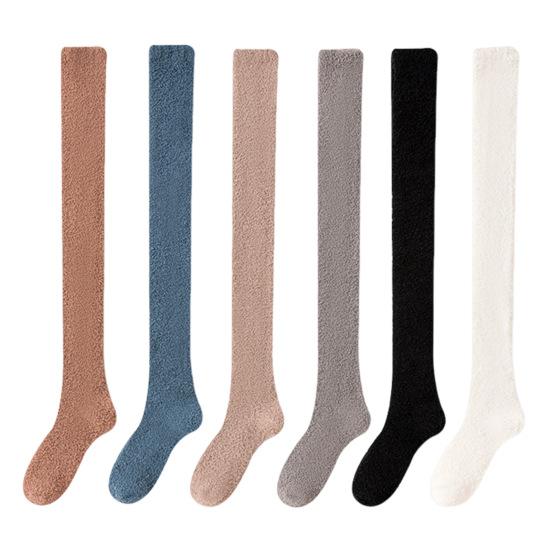 1 пара женских зимних носков Tihick Plush выше колена, нескользящие коралловые флиса однотонные теплые утолщенные чулки, теплые носки для разных случаев