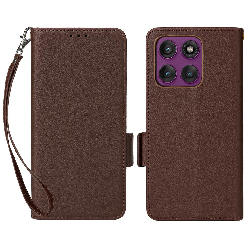 For Motorola Edge 60 Pro 5G Case with Wrist Strap Litchi Texture PU Leather Wallet Phone Cover