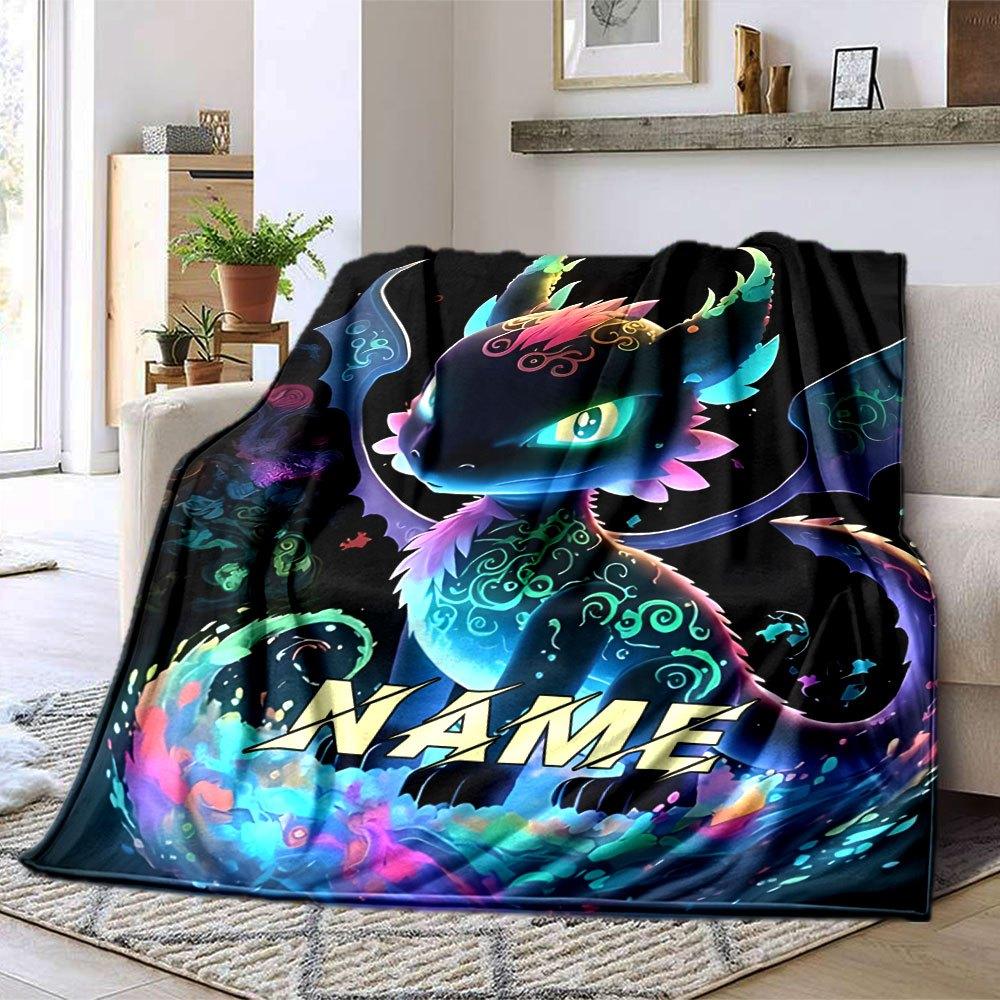 Dragon Fantasy Glow Throw Customize Your Name Soft Warm Cozy Throw For Sofa Couch Office Bed Picnics Four Seasons Multipurpose Digital Print Ideal