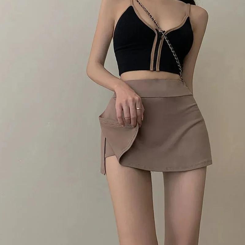 Теннисные юбки, женская облегающая сумка с высокой талией для девочек, короткая юбка на бедрах, летние спортивные брюки-кюлоты, мини-юбка трапециевидной формы с разрезом, юбки Y2K
