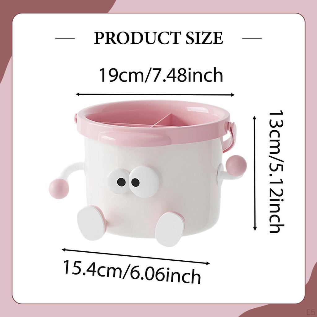 Desk Organiser Container Cute Sturdy Pencil Holder with Wide Handle 4 Compartments for Makeup Office