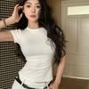 Solid Color Short Sleeve Tees Shirts Basic Pullover Tops Elegant Simple Crop Tops  Woman
