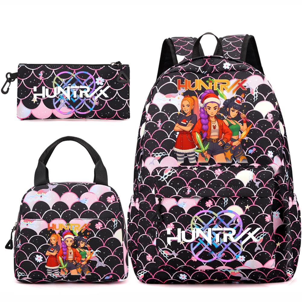 3Pcs/set Christmas KPOP Printed Backpack Handbag Pencil Case for Teenger Student Girl Boy Schoolbag Kid Bookbag Large Capacity Travel Bag Gift