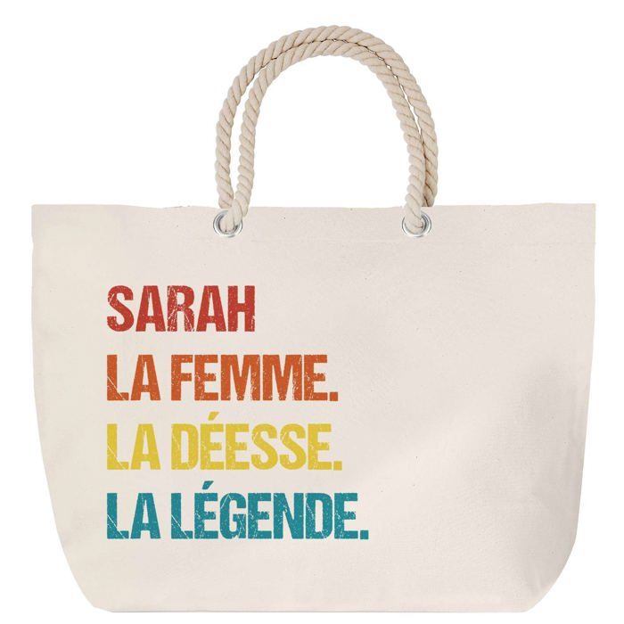 Sac de plage - PLANETEE - Sarah Déesse Légende Vintage - Grand format - Anse corde - Imprimé en France