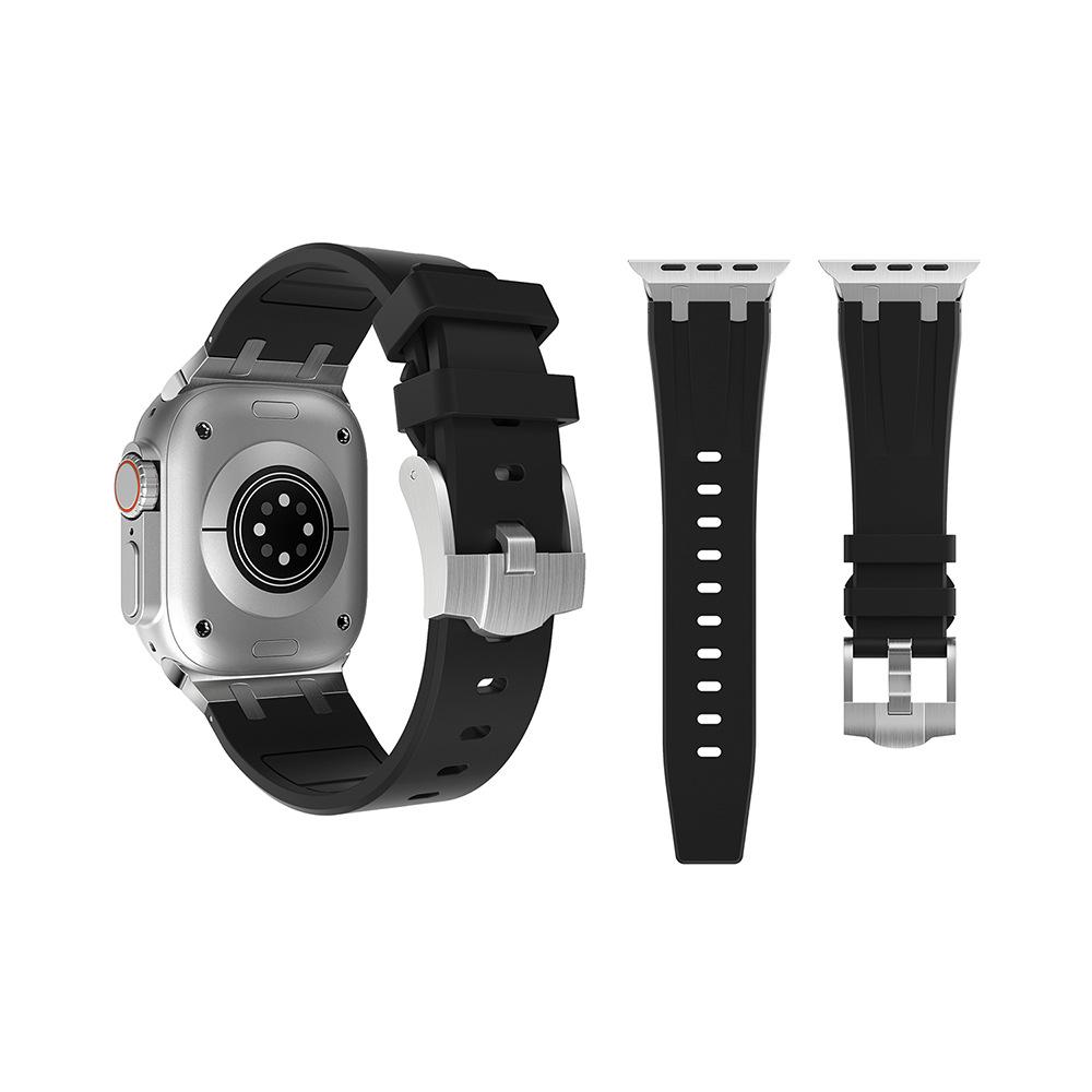 Совместимо с Apple iWatch Series Ultra 9/8: Пряжка из нержавеющей стали Ремешок из жидкого силикона