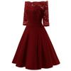 Women Vintage Swing Dress Floral Lace Bodice Off Shoulder Bardot Sheer 3/4 Sleeve Fit and Flare Cocktail Evening Party Going Out Wear Occasion Outfits