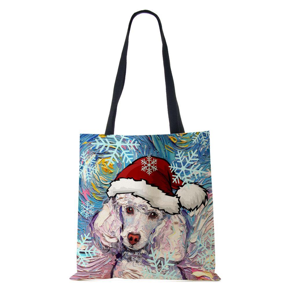 Рождественская холщовая сумка-шоппер для собак и кошек с принтом Харадзюку для женщин, многоразовая сумка через плечо, повседневная, большой вместимости, складная сумка-тоут CLE