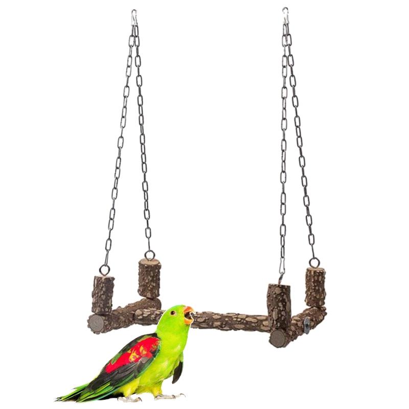 Bird Swing for Cage 15 Inches Parrot Perch Natural Wood Bird Toy Parakeet Chew Toys for Large Birds Macaws Cockatiels