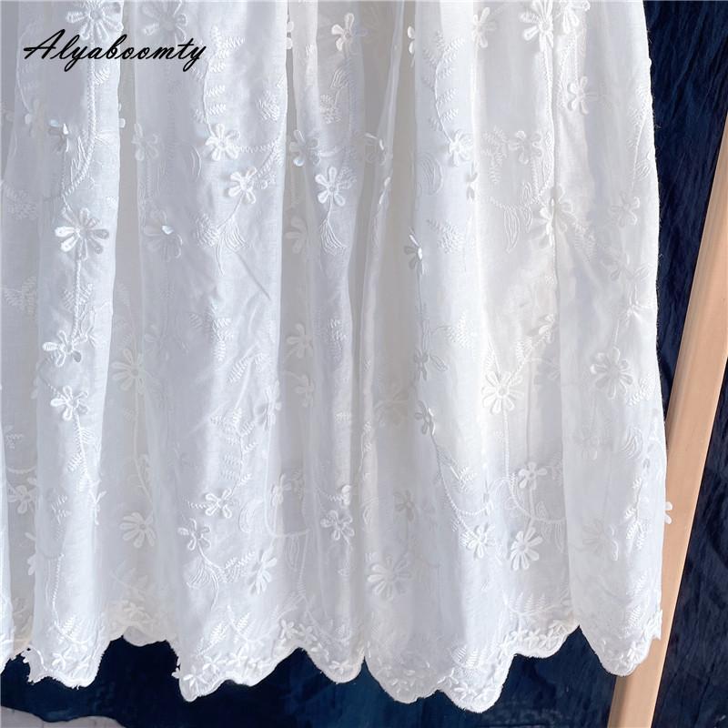 Japanese Mori Girl Summer Women White Skirt High Waist Floral Elegant Skirt Cotton Embroidery Feminine Party Fairy Skirt