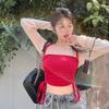 2025 Summer Style Red Halter Neck Camisole Women'S Summer Design Niche Tube Top Sweet Girl Sexy Outer Drawstring Top
