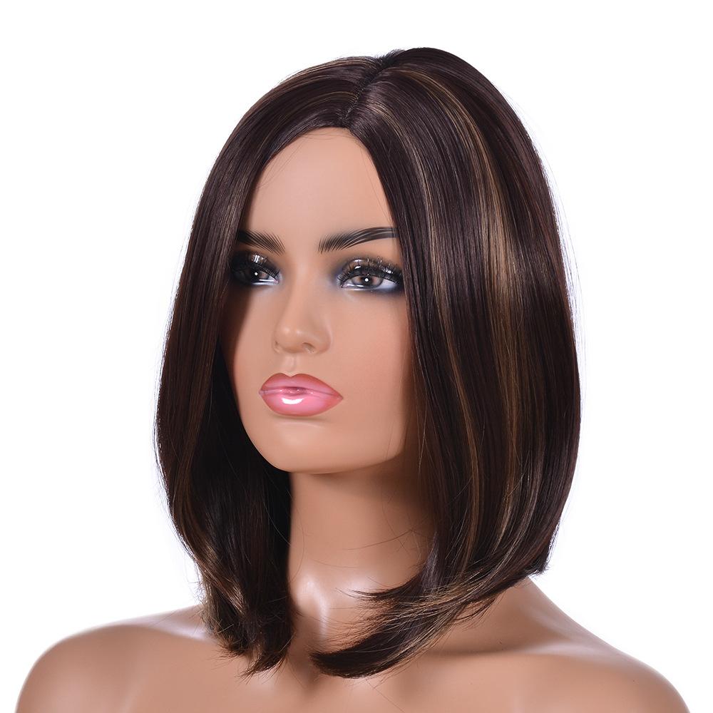 Short Straight Synthetic Wig Mixed Black Dark Brown Blond Bob Wigs for Women Daily Party Wear Synthetic Heat Resistant Wigs