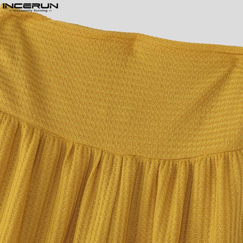 INCERUN Мужские повседневные длинные брюки с высокой эластичной талией и неровными слоями