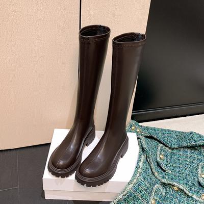 Осень-зима 2025 новые длинные сапоги женские сапоги рыцаря до колена толстая подошва внутренняя высота увеличение эластичные тонкие сапоги высокие сапоги